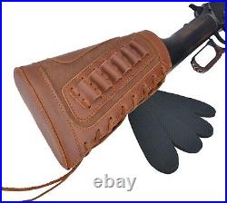 Genuine Leather Gun Shell Holder Buttstock & Adjustable Sling for Hunters