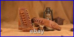 Genuine Leather Gun Shell Holder Buttstock & Adjustable Sling for Hunters