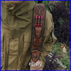 Genuine Leather Padded Gun Sling. 308.30-06 Cartridge Holder With Knife Pouch
