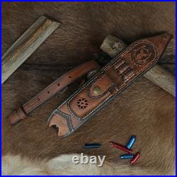 Genuine Leather Padded Gun Sling. 308.30-06 Cartridge Holder With Knife Pouch