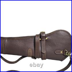 Genuine Leather Rifle Scabbard Gun Slip Case Hunting Shoulder Strap Brown