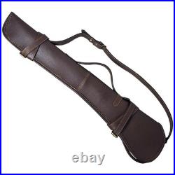 Genuine Leather Rifle Scabbard Gun Slip Case Hunting Shoulder Strap Brown