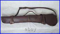 Genuine Leather Rifle Scabbard Gun Slip Case Hunting Shoulder Strap Brown