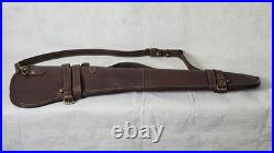 Genuine Leather Rifle Scabbard Gun Slip Case Hunting Shoulder Strap Brown