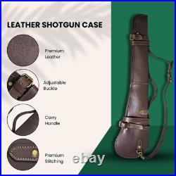 Genuine Leather Rifle Scabbard Gun Slip Case Hunting Shoulder Strap Brown