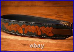 Genuine Leather Rifle Shotgun Sling with Carved Design Hunting Shoulder Strap