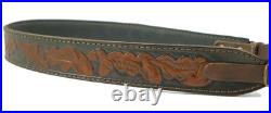 Genuine Leather Rifle Shotgun Sling with Carved Design Hunting Shoulder Strap