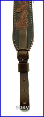 Genuine Leather Rifle Shotgun Sling with Carved Design Hunting Shoulder Strap