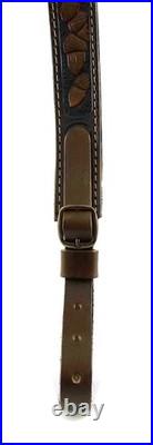Genuine Leather Rifle Shotgun Sling with Carved Design Hunting Shoulder Strap