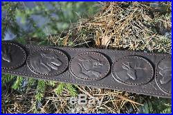 Genuine Leather Rifle / Shotgun sling with 5 pic. Of animals anti slip Neoprene
