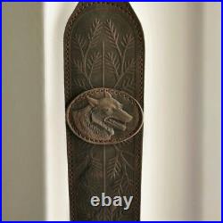 Genuine Leather Rifle Shotgun sling with Wolf / Coyote anti slip suede