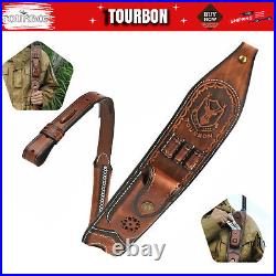 Genuine Leather Rifle Sling Gun Ammo Carry Strap withKnife Sheath Pocket-TOURBON