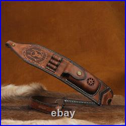 Genuine Leather Rifle Sling Gun Ammo Carry Strap withKnife Sheath Pocket-TOURBON