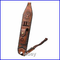 Genuine Leather Rifle Sling Gun Ammo Carry Strap withKnife Sheath Pocket-TOURBON