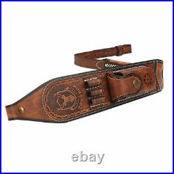 Genuine Leather Rifle Sling Gun Ammo Carry Strap withKnife Sheath Pocket-TOURBON