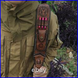 Genuine Leather Rifle Sling Gun Ammo Carry Strap withKnife Sheath Pocket-TOURBON