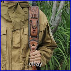 Genuine Leather Rifle Sling Gun Ammo Carry Strap withKnife Sheath Pocket-TOURBON