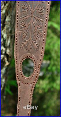 Genuine Leather Rifle or Shotgun sling decorated Wild boar anti slip Neoprene