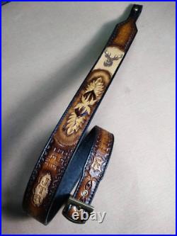 Genuine Leather handmade rifle gun sling, customised with owner name and a symbol