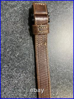 German Mauser K98k Leather Sling 45.5 Inch Crosshatch Textured Pattern Vintage