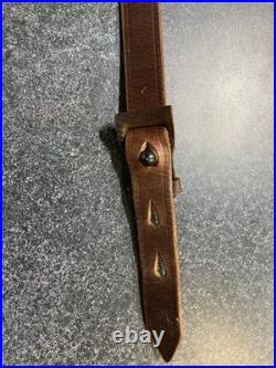 German Mauser K98k Leather Sling 45.5 Inch Crosshatch Textured Pattern Vintage