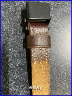 German Mauser K98k Leather Sling 45.5 Inch Crosshatch Textured Pattern Vintage