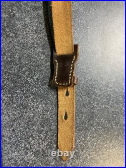 German Mauser K98k Leather Sling 45.5 Inch Crosshatch Textured Pattern Vintage