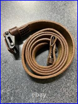 German Mauser K98k Leather Sling 45.5 Inch Crosshatch Textured Pattern Vintage
