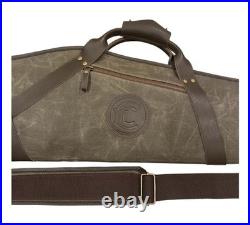 Green Waxed Canvas Leather Rifle Scoped Case with pocket YKK zipper button lock