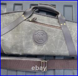 Green Waxed Canvas Leather Rifle Scoped Case with pocket YKK zipper button lock