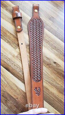 Hand Crafted Leather Rifle Sling, Basket Weave Design