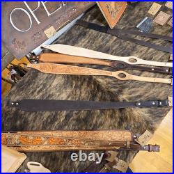 Hand Tooled Leather Rifle Sling Adjustable Straps Brown Tan Floral Pattern