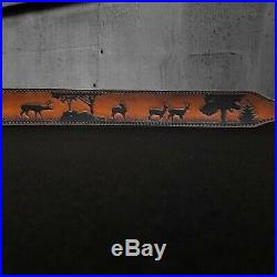 Hand Tooled Leather Rifle Sling Deer Tracking Scene