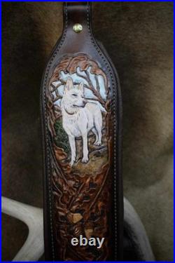 Hand Tooled Leather Rifle Sling Deer Wildlife Western Hunting Gun Strap Brown