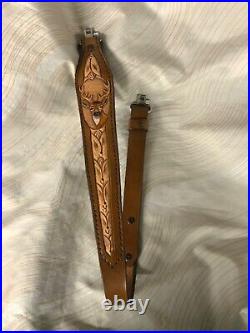 Hand carved leather riflesling, deer on sling, hand tooled deer on gunsling, sling