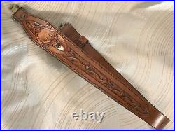 Hand carved leather riflesling, deer on sling, hand tooled deer on gunsling, sling