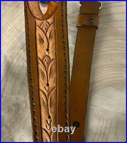 Hand carved leather riflesling, deer on sling, hand tooled deer on gunsling, sling