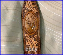 Hand carved leather riflesling, deer on sling, hand tooled deer on gunsling, sling