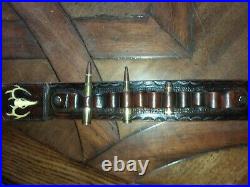 Hand crafted leather gun sling with ammo holder, made in the u. S. A