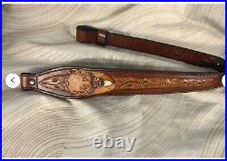 Hand made leather rifle sling, rifle sling, gun sling, carved rifle sling, USA
