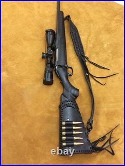 Handmade Leather Gun Stock Cover Shell Holder Sling Hunting Ruger American