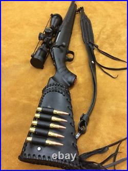 Handmade Leather Gun Stock Cover Shell Holder Sling Hunting Ruger American