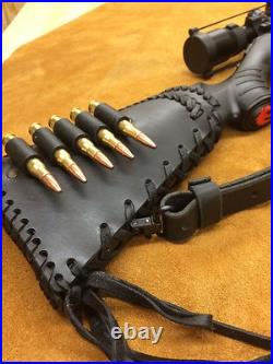 Handmade Leather Gun Stock Cover Shell Holder Sling Hunting Ruger American
