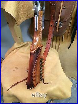 Handmade Leather Gun Stock Cover Shell Holder Sling Hunting Western