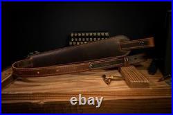 Handmade Leather Padded Rifle Sling Crazy Horse Brown, Black Stitched, Durable
