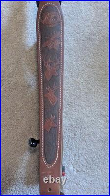 Hunter Tooled Leather Sling Big Horn Game Embossed Hunting Scene USA Remington
