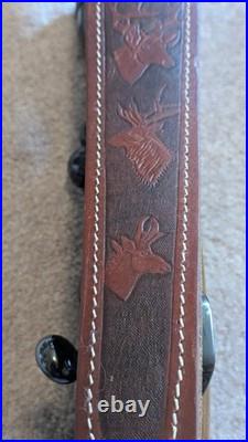 Hunter Tooled Leather Sling Big Horn Game Embossed Hunting Scene USA Remington