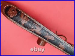 Hunter Tooled Leather Sling Big Horn Game Embossed Hunting Scene USA Remington