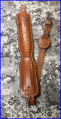 Hunter Tooled Whitetail Buck Acorn Leaf Thumb Strap Leather Rifle Sling Padded