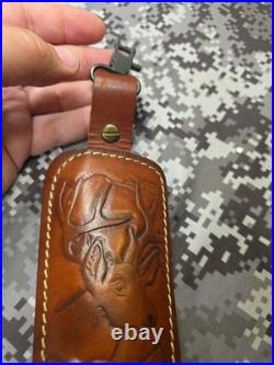 Hunter Tooled Whitetail Buck Acorn Leaf Thumb Strap Leather Rifle Sling Padded